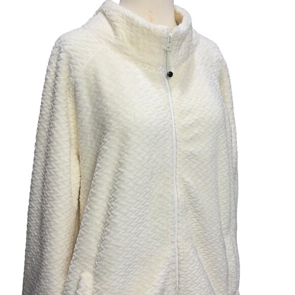T by Talbots Fleece Jacket Womens 1X Cream Quilted Zip Up Modern Classic Cozy - Picture 4 of 13
